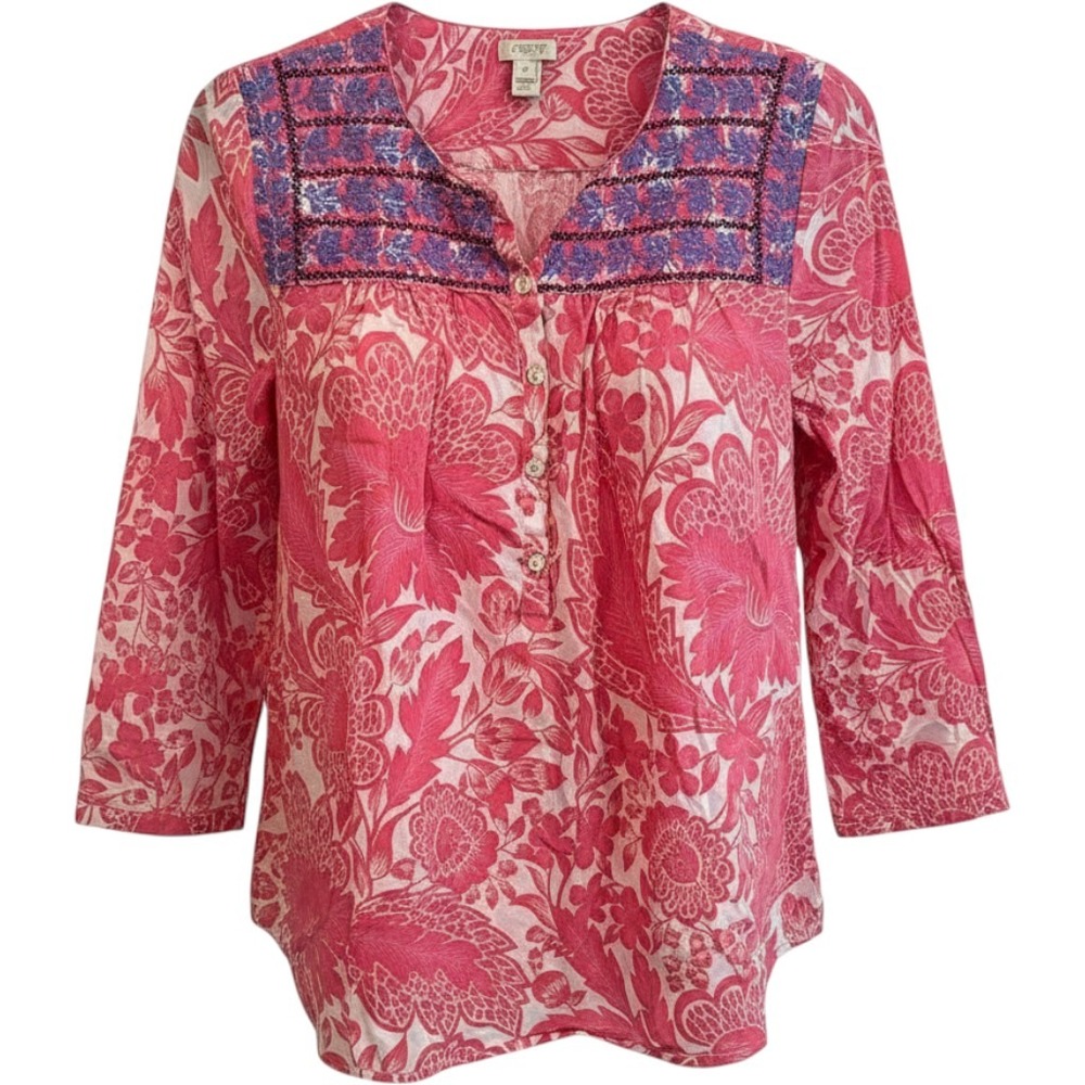 J.Crew Pink Pomegranate Floral Embroidered Cotton Top C1597 Womens Small